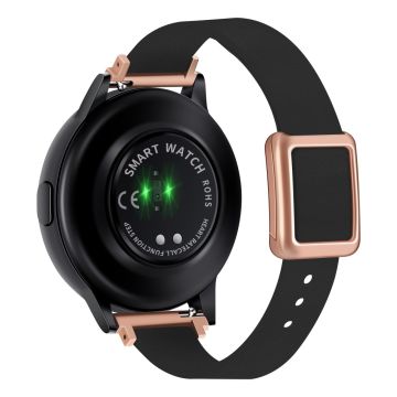 Samsung Galaxy Watch 20mm Universal-Lederarmband mit magnetischer Faltschnalle - Schwarz / Rose Gold Schnalle Und Rose Gold Schnalle