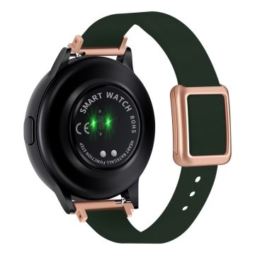 Samsung Galaxy Watch 20mm Universal-Lederarmband mit magnetischer Faltschnalle - Dunkelgrün / Rose Gold Schnalle Und Rose Gold Schnalle