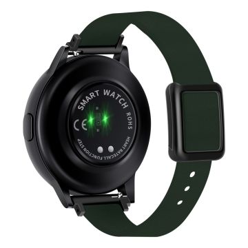 Samsung Galaxy Watch 20mm Universal-Lederarmband mit magnetischer Faltschnalle - Dunkelgrün / Schwarze Schnalle Und Rose Gold Schnalle