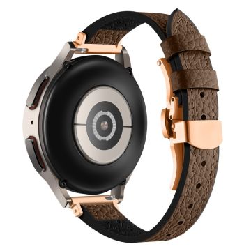 Samsung Galaxy Watch6 / Garmin Venu Sq / Huami Amazfit Bip Silikon- und Echtlederband 20mm Uhrenarmband - Braun / Rose Gold Schnalle