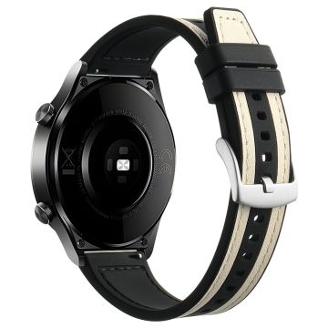 Samsung Galaxy Watch6 Classic 47mm 43mm / GarminActive 5 20mm Uhrenarmband Rindsleder-Silikonarmband - Weiß+Schwarz