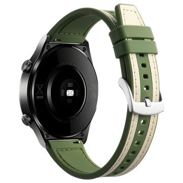 Samsung Galaxy Watch6 Classic 47mm 43mm / GarminActive 5 20mm Uhrenarmband Rindsleder-Silikonarmband - Weiß+Grün