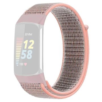 KALEBOL KLB-NLHH-001 Fitbit Charge 5 / 6 Nylon Uhrenarmband Schleifenverschluss Handgelenkband - Pink