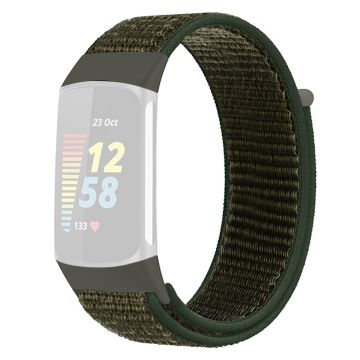 KALEBOL KLB-NLHH-001 Fitbit Charge 5 / 6 Nylon Watchband Loop Fastener Wrist Strap - Army Green