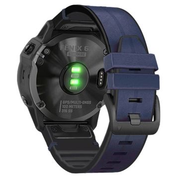 KALEBOL KLB-SSGJZP-001 Garmin QuickFit 22mm Veganes Leder beschichtetes Silikonband Verstellbares Uhrenarmband - Mitternachtsblau