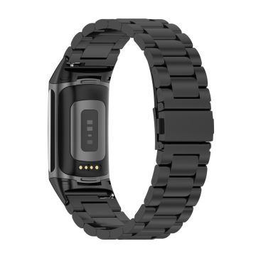 KALEBOL KLB-SZBXG-001 Für Fitbit Charge 5 Uhrenarmband 3-Perlen-Edelstahlarmband - Schwarz