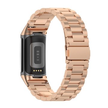 KALEBOL KLB-SZBXG-001 Für Fitbit Charge 5 Uhrenarmband 3-Perlen-Edelstahlarmband - Roségold