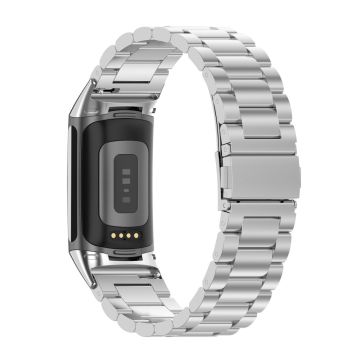 KALEBOL KLB-SZBXG-001 Für Fitbit Charge 5 Uhrenarmband 3-Perlen-Edelstahlarmband - Silber