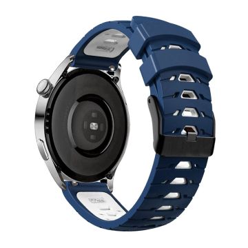 KALEBOL KLB-SSTXGJ-001 Samsung Galaxy Watch6 Classic 43mm / 47mm / GarminActive 20mm Silikon Trapezförmiges Uhrenarmband - Mitternachtsblau + Weiß