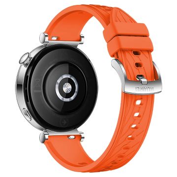 Huawei Watch GT 4 41mm / Xiaomi Mi Watch Silikonband 18mm Texturiertes Uhrenarmband - Orange + Silberne Schnalle