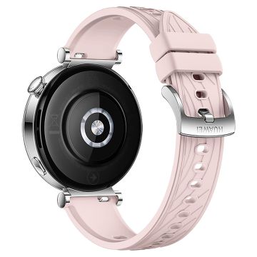 Huawei Watch GT 4 41mm / Xiaomi Mi Watch Silikonband 18mm Texturiertes Uhrenarmband - Rosa + Silberne Schnalle