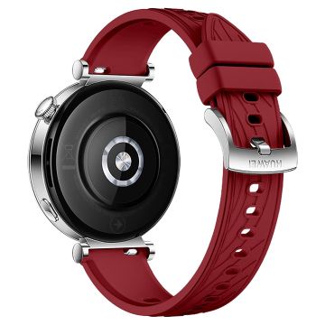 Huawei Watch GT 4 41mm / Xiaomi Mi Watch Silikonband 18mm Texturiertes Uhrenarmband - Rot + Silberne Schnalle