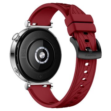 Huawei Watch GT 4 41mm / Xiaomi Mi Watch Silikonband 18mm Texturiertes Uhrenarmband - Rot + Schwarze Schnalle