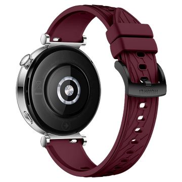 Huawei Watch GT 4 41mm / Xiaomi Mi Watch Silikonband 18mm Texturiertes Uhrenarmband - Weinrot + Schwarze Schnalle