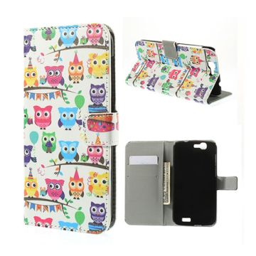 Moberg Huawei Ascend G7 Leder Klapphülle - Multiple Cute Owls