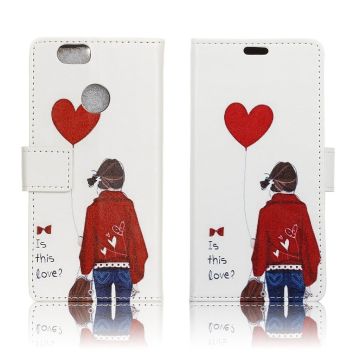 Huawei P9 Lite Mini Muster PU Leder Klapphülle - Adorable Girl & Heart Shaped Balloon