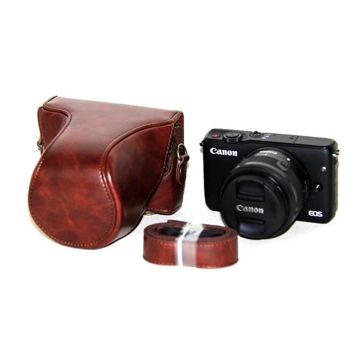 Leather Schutz Canon EOSM/EOSM2/EOSM10 gurt mit lens - Kaffee