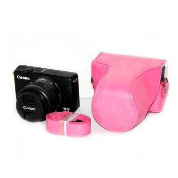 Leather Schutz Canon EOSM/EOSM2/EOSM10 gurt mit lens - Rosa