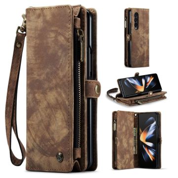 CaseMe Samsung Galaxy Z Fold4 brieftasche mit Reißverschluss - Braun