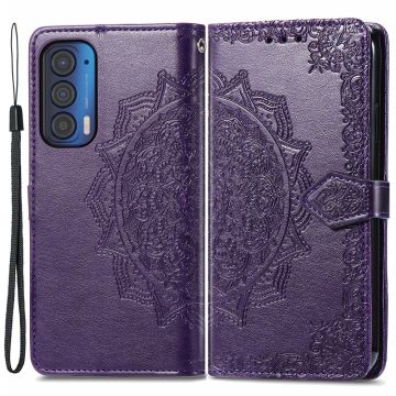 Mandala Motorola Edge (2021) Leder hülle - Violett