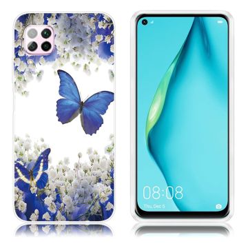 Butterfly Huawei P40 Lite / Huawei Nova 6 SE Leder hülle - Blauer Schmetterling Und Blume