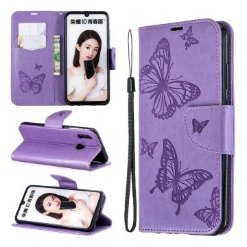 Butterfly Huawei P Smart 2019 Leder hülle - Violett