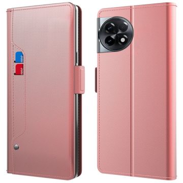 Handytasche mit Schminkspiegel und schickem Design für OnePlus Ace 2 / OnePlus 11R - Roségold