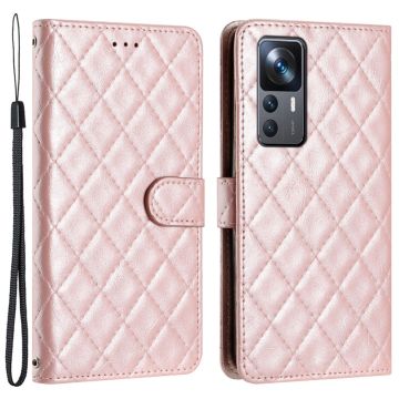 Funktionelle Rhombus-Etui für Xiaomi 12T / Xiaomi 12T Pro / Xiaomi Redmi K50 Ultra - Rosa