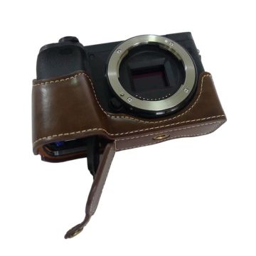 Sony A6400 / A6300 / A6000 Halbkörper-Schutzhülle aus Leder - Kaffee