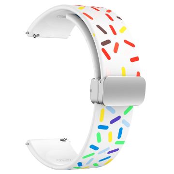 20mm Universal Silikonband mit buntem Muster und silberner Schnalle - Weißer Regenbogen