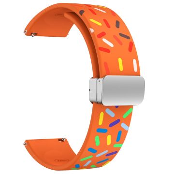 20mm Universal Silikonband mit buntem Muster und silberner Schnalle - Orange Rainbow