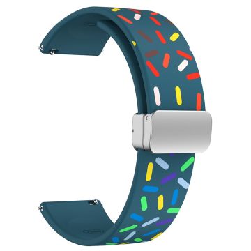 20mm Universal Silikonband mit buntem Muster und silberner Schnalle - Schwarz-Grüner Regenbogen