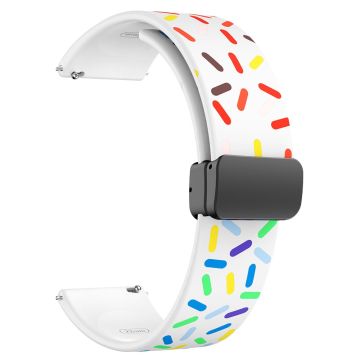 20mm Universal Silikonband mit buntem Muster und schwarzer Schnalle - Weißer Regenbogen