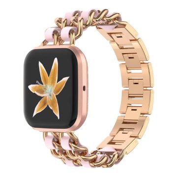 Fitbit Versa 2 / Versa Lite Edelstahl + Lederarmband - Rose Gold / Rosa Leder