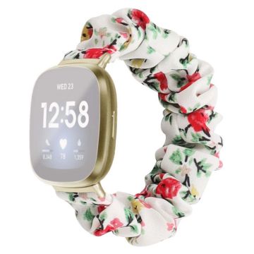 Fitbit Versa / Versa Lite elastisches, stylisches Stoffarmband - Weiße / Rote Blume