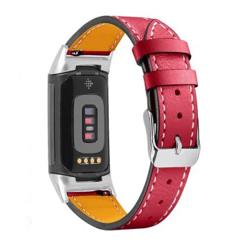 Einfaches Echt Leder Uhrenarmband für Fitbit Charge 5 - Rot