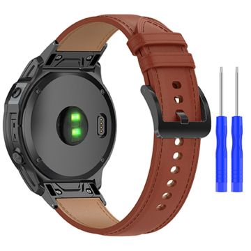 Echtes Lederarmband mit Edelstahlschnalle für Garmin Uhr - Dunkelbraun