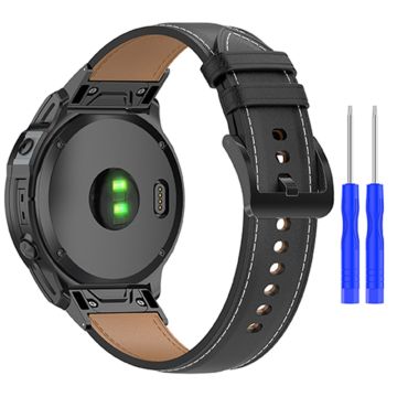 Echtes Lederarmband mit Edelstahlschnalle für Garmin Uhr - Schwarz