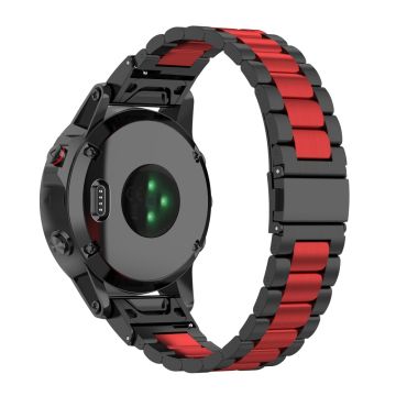 22mm Edelstahlarmband mit Faltschnalle für Garmin Uhr - Schwarz / Rot / Schwarz