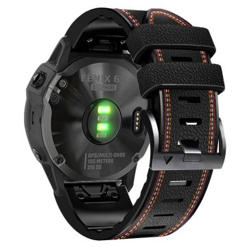 22mm dreifarbiges Leder mit Silikonarmband für Garmin- und Coros-Uhren - Schwarz