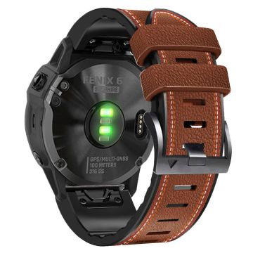 22mm dreifarbiges Leder mit Silikonarmband für Garmin- und Coros-Uhren - Braun