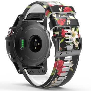 Silikonarmband mit Muster für Garmin / Amazfit und Coros - Schwarz / Rote Blume